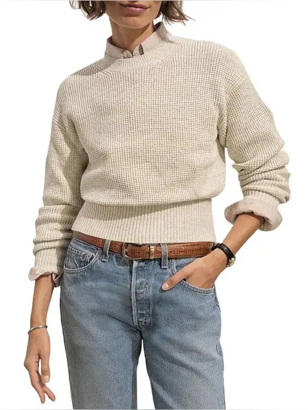 Buck Mason seafarer shrunken crewneck sweater in Natural NWT